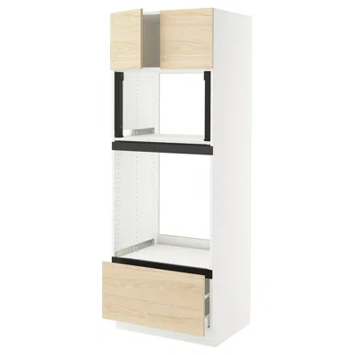 Ikea Sektion / Maximera High Cabinet For Oven/micro With Drawer/2 Doors, White/askersund Light Ash Effect