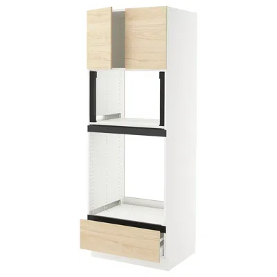Ikea Sektion / Maximera High Cabinet For Oven/micro With Drawer/2 Doors, White/askersund Light Ash Effect
