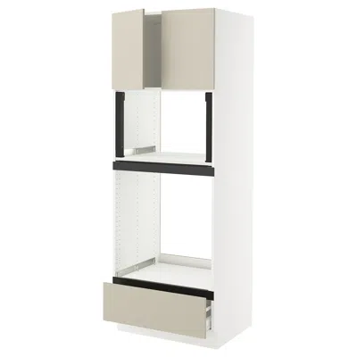 Ikea Sektion / Maximera High Cabinet For Oven/micro With Drawer/2 Doors, White/havstorp Beige, 30x24x80 "