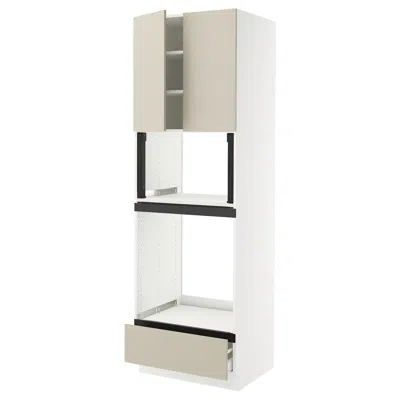 Ikea Sektion / Maximera High Cabinet For Oven/micro With Drawer/2 Doors, White/havstorp Beige, 30x24x90 "