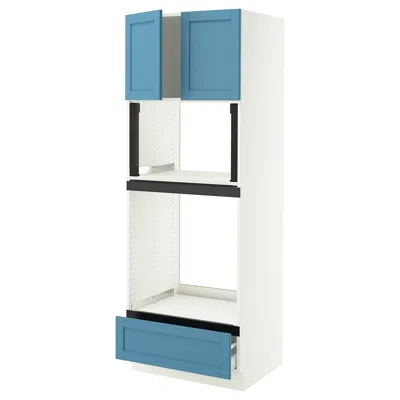 Ikea Sektion / Maximera High Cabinet For Oven/micro With Drawer/2 Doors, White/lerhyttan Blue, 30x24x80 "