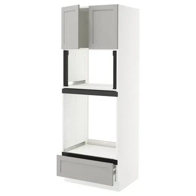 Ikea Sektion / Maximera High Cabinet For Oven/micro With Drawer/2 Doors, White/lerhyttan Light Gray, 30x2