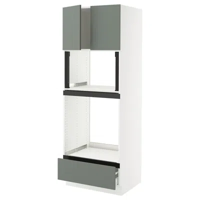 Ikea Sektion / Maximera High Cabinet For Oven/micro With Drawer/2 Doors, White/nickebo Matte Grey-green, 