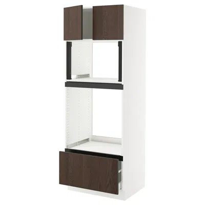 Ikea Sektion / Maximera High Cabinet For Oven/micro With Drawer/2 Doors, White/sinarp Brown, 30x24x80 "