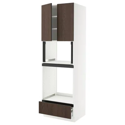 Ikea Sektion / Maximera High Cabinet For Oven/micro With Drawer/2 Doors, White/sinarp Brown, 30x24x90 "