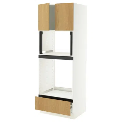 Ikea Sektion / Maximera High Cabinet For Oven/micro With Drawer/2 Doors, White/sinarp Oak Veneer, 30x24x8