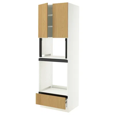 Ikea Sektion / Maximera High Cabinet For Oven/micro With Drawer/2 Doors, White/sinarp Oak Veneer, 30x24x9