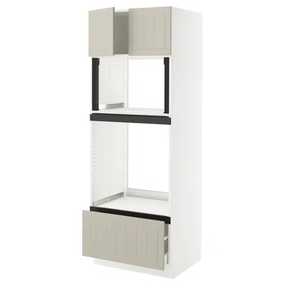 Ikea Sektion / Maximera High Cabinet For Oven/micro With Drawer/2 Doors, White/stensund Beige, 30x24x80 "