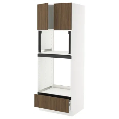 Ikea Sektion / Maximera High Cabinet For Oven/micro With Drawer/2 Doors, White/tistorp Brown Walnut Effec