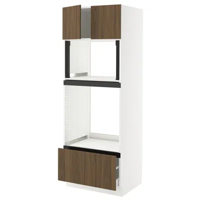 Ikea Sektion / Maximera High Cabinet For Oven/micro With Drawer/2 Doors, White/tistorp Brown Walnut Effec