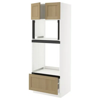 Ikea Sektion / Maximera High Cabinet For Oven/micro With Drawer/2 Doors, White/vedhamn Oak, 30x24x80 "