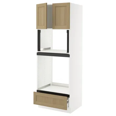Ikea Sektion / Maximera High Cabinet For Oven/micro With Drawer/2 Doors, White/vedhamn Oak, 30x24x80 "