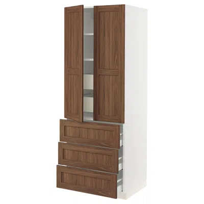 Ikea Sektion / Maximera High Cabinet With 2 Doors/3 Fronts/5 Drawers, White Enköping/brown Walnut Effect,