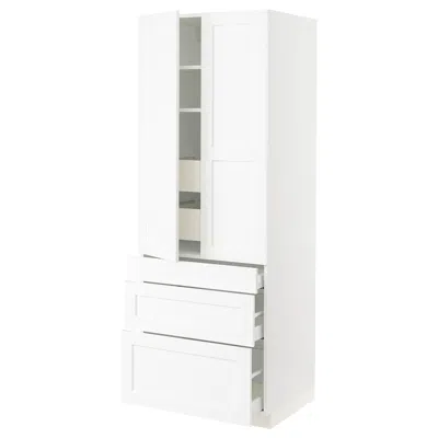 Ikea Sektion / Maximera High Cabinet With 2 Doors/3 Fronts/5 Drawers, White Enköping/white Wood Effect, 3 In Multi