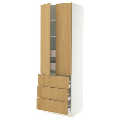 Ikea Sektion / Maximera High Cabinet With 2 Doors/3 Fronts/5 Drawers, White/sinarp Oak Veneer, 30x24x90 "