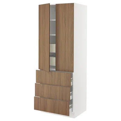Ikea Sektion / Maximera High Cabinet With 2 Doors/3 Fronts/5 Drawers, White/tistorp Brown Walnut Effect, 