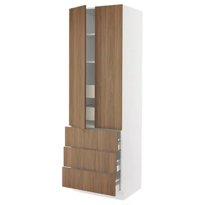 Ikea Sektion / Maximera High Cabinet With 2 Doors/3 Fronts/5 Drawers, White/tistorp Brown Walnut Effect, 