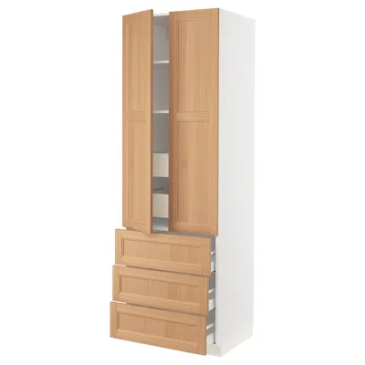 Ikea Sektion / Maximera High Cabinet With 2 Doors/3 Fronts/5 Drawers, White/vedhamn Oak, 30x24x90 "
