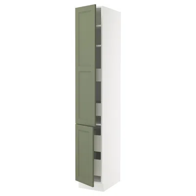 Ikea Sektion / Maximera High Cabinet With 2 Doors/shelves/4 Drawers, White/axstad Gray-green, 15x24x90 "