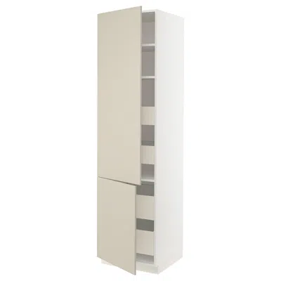 Ikea Sektion / Maximera High Cabinet With 2 Doors/shelves/4 Drawers, White/havstorp Beige, 24x24x90 " In Neutral