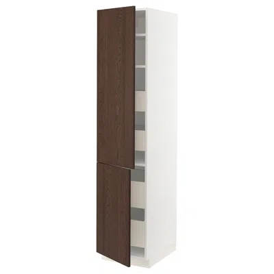 Ikea Sektion / Maximera High Cabinet With 2 Doors/shelves/4 Drawers, White/sinarp Brown, 18x24x80 "