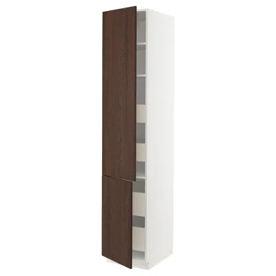 Ikea Sektion / Maximera High Cabinet With 2 Doors/shelves/4 Drawers, White/sinarp Brown, 18x24x90 "