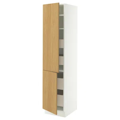 Ikea Sektion / Maximera High Cabinet With 2 Doors/shelves/4 Drawers, White/sinarp Oak Veneer, 18x24x80 "