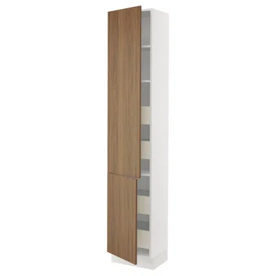 Ikea Sektion / Maximera High Cabinet With 2 Doors/shelves/4 Drawers, White/tistorp Brown Walnut Effect, 1