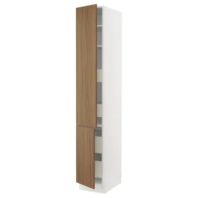Ikea Sektion / Maximera High Cabinet With 2 Doors/shelves/4 Drawers, White/tistorp Brown Walnut Effect, 1
