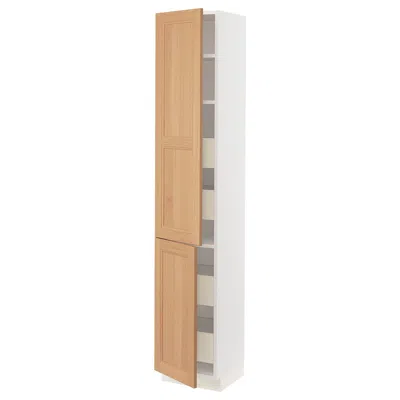 Ikea Sektion / Maximera High Cabinet With 2 Doors/shelves/4 Drawers, White/vedhamn Oak, 15x15x80 " In Brown