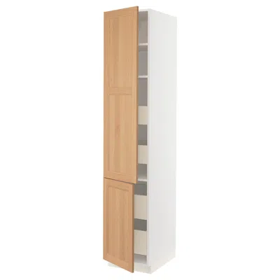 Ikea Sektion / Maximera High Cabinet With 2 Doors/shelves/4 Drawers, White/vedhamn Oak, 18x24x90 "