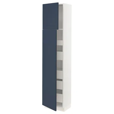 Ikea Sektion / Maximera High Cabinet With 2 Doors/shelves/5 Drawers, White Axstad/matte Blue, 18x15x80 "