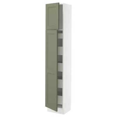 Ikea Sektion / Maximera High Cabinet With 2 Doors/shelves/5 Drawers, White/axstad Gray-green, 15x15x80 "