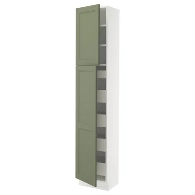 Ikea Sektion / Maximera High Cabinet With 2 Doors/shelves/5 Drawers, White/axstad Gray-green, 18x15x90 "