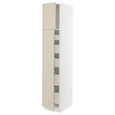 Ikea Sektion / Maximera High Cabinet With 2 Doors/shelves/5 Drawers, White/havstorp Beige, 15x24x80 " In Gray