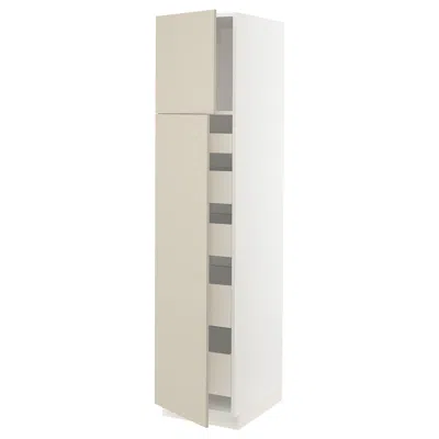 Ikea Sektion / Maximera High Cabinet With 2 Doors/shelves/5 Drawers, White/havstorp Beige, 18x24x80 " In Gray