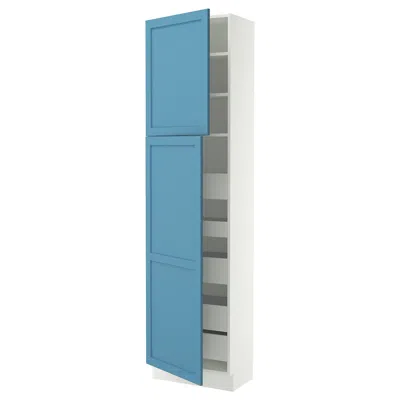 Ikea Sektion / Maximera High Cabinet With 2 Doors/shelves/5 Drawers, White/lerhyttan Blue, 24x15x90 "