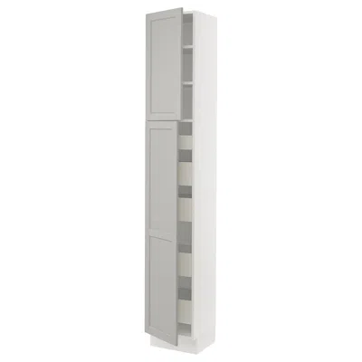 Ikea Sektion / Maximera High Cabinet With 2 Doors/shelves/5 Drawers, White/lerhyttan Light Gray, 15x15x90
