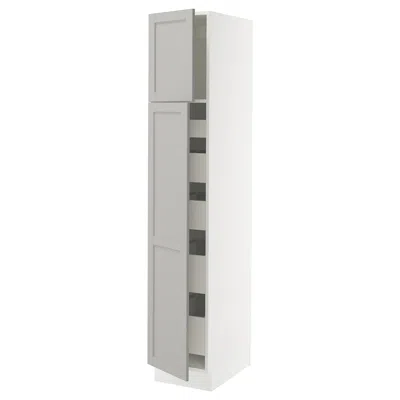 Ikea Sektion / Maximera High Cabinet With 2 Doors/shelves/5 Drawers, White/lerhyttan Light Gray, 15x24x80