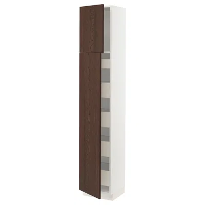 Ikea Sektion / Maximera High Cabinet With 2 Doors/shelves/5 Drawers, White/sinarp Brown, 15x15x80 "
