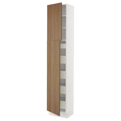 Ikea Sektion / Maximera High Cabinet With 2 Doors/shelves/5 Drawers, White/tistorp Brown Walnut Effect, 1
