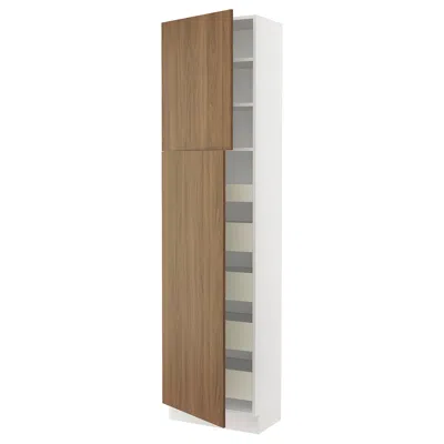 Ikea Sektion / Maximera High Cabinet With 2 Doors/shelves/5 Drawers, White/tistorp Brown Walnut Effect, 2