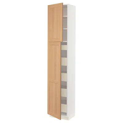 Ikea Sektion / Maximera High Cabinet With 2 Doors/shelves/5 Drawers, White/vedhamn Oak, 18x15x90 "