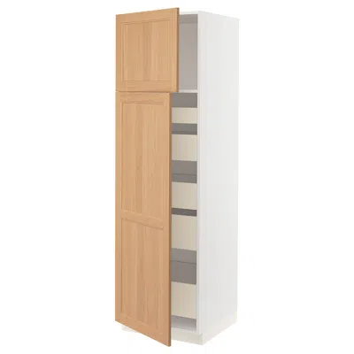 Ikea Sektion / Maximera High Cabinet With 2 Doors/shelves/5 Drawers, White/vedhamn Oak, 24x24x80 " In Brown
