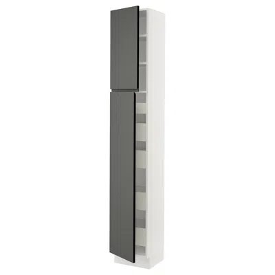 Ikea Sektion / Maximera High Cabinet With 2 Doors/shelves/5 Drawers, White/voxtorp Dark Gray, 15x15x90 "