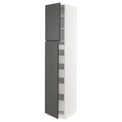 Ikea Sektion / Maximera High Cabinet With 2 Doors/shelves/5 Drawers, White/voxtorp Dark Gray, 18x24x90 "