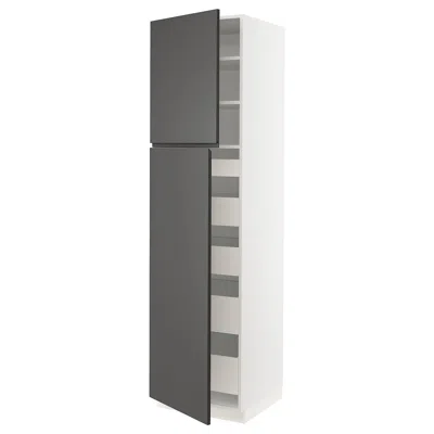 Ikea Sektion / Maximera High Cabinet With 2 Doors/shelves/5 Drawers, White/voxtorp Dark Gray, 24x24x90 " In Black