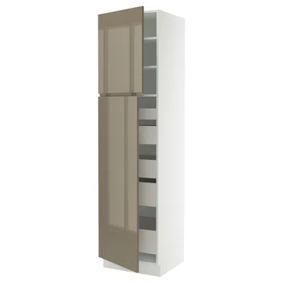 Ikea Sektion / Maximera High Cabinet With 2 Doors/shelves/5 Drawers, White/voxtorp High-gloss Dark Grey-b
