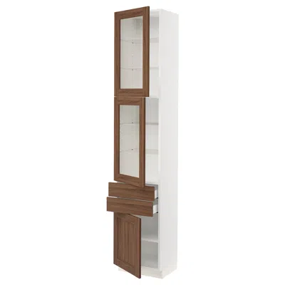 Ikea Sektion / Maximera High Cabinet With 2 Glass Doors/2 Drawerrs/1 Dr, White Enköping/brown Walnut Effe