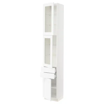 Ikea Sektion / Maximera High Cabinet With 2 Glass Doors/2 Drawerrs/1 Dr, White Enköping/white Wood Effect